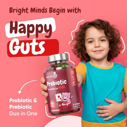 maxmedix Kids Probiotics Gummies | Prebiotic + Probiotics for Kids - 1 Billion CFU & Inulin (45-Day Supply) | 90 Children Synbiotic Gummies | Natural Apple Flavor | Vegan, Non-GMO