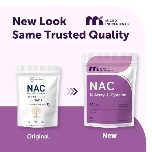 Micro Ingredients NAC Supplement 600mg with NAD+ & Coconut Oil, 300 Softgels | 2-in-1 N Acetyl L Cysteine Plus Nicotinamide Forms | NAD Supplements for Women & Men | Non-GMO, Gluten Free - görsel 5