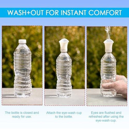 WASH+OUT Portable Eye Wash Cup – Emergency Eyewash Device for Fast Eye Irrigation – Screws onto Most Water Bottles – Compact First Aid Eye Rinse Solution - 5 Pack