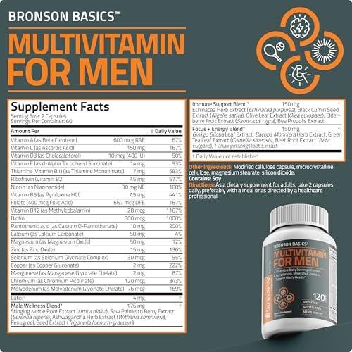 Bronson Multivitamin for Men All-in-One Daily Coverage Formula Key Vitamins, Minerals & Herbs to Support Men's Health, 120 Capsules - görsel 5
