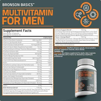 Bronson Multivitamin for Men All-in-One Daily Coverage Formula Key Vitamins, Minerals & Herbs to Support Men's Health, 120 Capsules