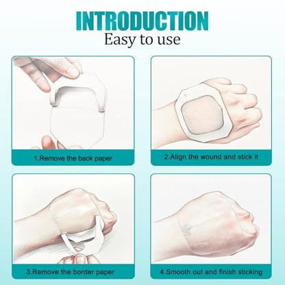 Transparent Film Dressing 100 Packs 2.37" x 2.75" Waterproof Clear Bandages for Tattoo Aftercare Bandage, Scar Therapy, Wound Care