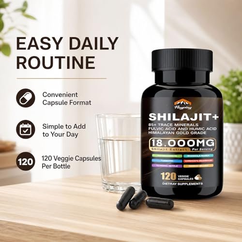 Shilajit Capsules, Himalayan Organic Shilajit for Men and Women, with Ashwagandha Ginseng, Fulvic Acid and More Trace Minerals - 120 Capsules - görsel 1