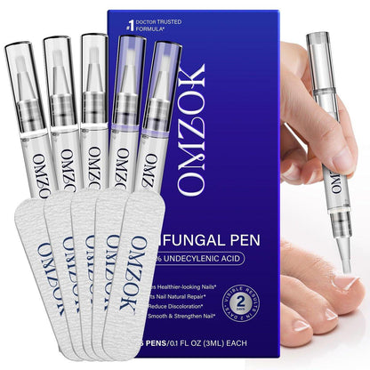 Toenail Fungus Pen - Toenail Fungus Treatment Extra Strength - 25% Undecylenic Acid with Tea Tree, Jojoba - Fungal Nail Repair Kit for Damaged, Discolored, Ingrown Nails 5 Pack