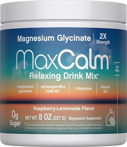 Max Calm Relaxing Drink Mix | Raspberry-Lemonade Flavor | Magnesium Glycinate, KSM-66 Ashwagandha, L-Theanine & Vitamin D3 | MaxCalm | Gluten-Free, Vegan | 8 Ounce Powder - görsel 9