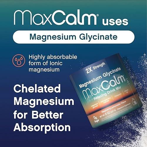 Max Calm Relaxing Drink Mix | Raspberry-Lemonade Flavor | Magnesium Glycinate, KSM-66 Ashwagandha, L-Theanine & Vitamin D3 | MaxCalm | Gluten-Free, Vegan | 8 Ounce Powder - görsel 1