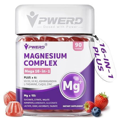 PWERD Magnesium Sleep | Magnesium Complex for Women & Adults | Gummies with Glycinate Citrate 16-in-1 Formula - Deep Calm for Relaxation, Muscle, Bone, and Energy Support* No Added Sugar, 90 Gummies