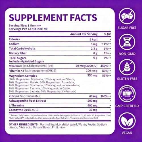 PWERD Magnesium Sleep | Magnesium Complex for Women & Adults | Gummies with Glycinate Citrate 16-in-1 Formula - Deep Calm for Relaxation, Muscle, Bone, and Energy Support* No Added Sugar, 90 Gummies