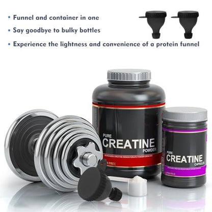 TEESSUE 2 Pcs Protein Powder Container, Portable Protein Powder Travel Container, Protein Powder Funnel, Water Bottle Funnels for Powder Mixes, Pre Workout/Gym Supplement Funnel Keychain (50ml+100ml)