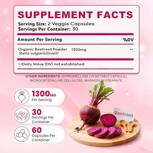 ZyliaVitaX Beet Root Capsules – 1300mg Organic Beet Root Powder, Non-GMO & Vegan Supplement for Energy, Endurance & Blood Flow Support – 60 Capsules - görsel 9