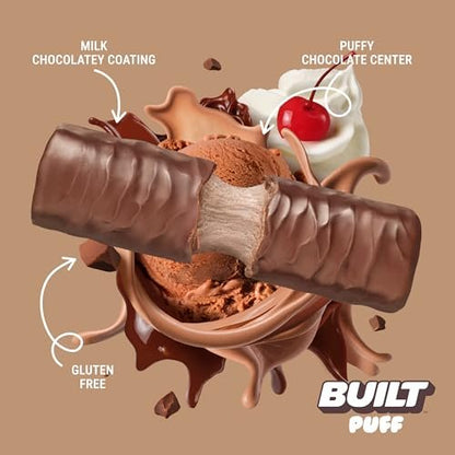 BUILT Bar Puff Protein Bars - Chocolate Milkshake - 17g Protein Snack Bars with Collagen - Calorie Conscious & Gluten Free - 12 Count