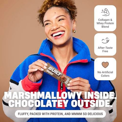 BUILT Bar Puff Protein Bars - Chocolate Milkshake - 17g Protein Snack Bars with Collagen - Calorie Conscious & Gluten Free - 12 Count
