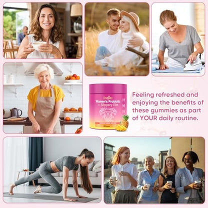 Feminine Probiotics Gummies with Slippery Elm - 60 Pineapple Gummies for Women pH Balance, Vaginal Probiotics Supports Flora, Gut Health & Immune System, Prebiotics & Lactobacillus Blend (Pineapple)