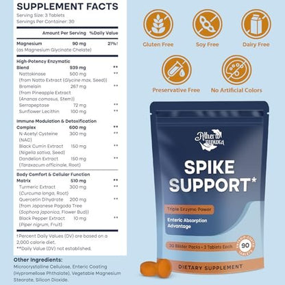 Atherionyxora Spike Detox – Nattokinase Supplement 10,000 FU with Serrapeptase 18,000 SPU & Bromelain 800 GDU – 3-in-1 Systemic Multi-Enzyme Formula for Heart - 90 Tablets