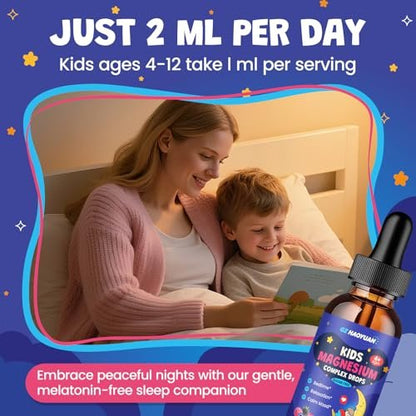 Magnesium Glycinate Liquid for Kids - Magnesium Citrate Supplement with L-theanine, Chamomile & Vitamin B6 - for Sleep, Relaxation, Calm & Focus, Mixed Berry Flavor 2 Fl Oz
