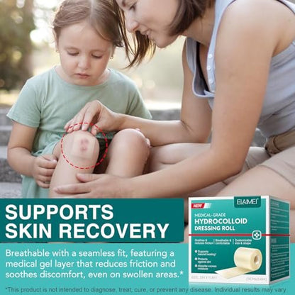 Hydrocolloid Roll for Wound Care - Cut-to-Size, Extra Large Hydrocolloid Patch Bandages with Self-Adhesive, Flexible & Waterproof, Ultra Absorbent, First Aid Kit Essential (2in*11.8ft)