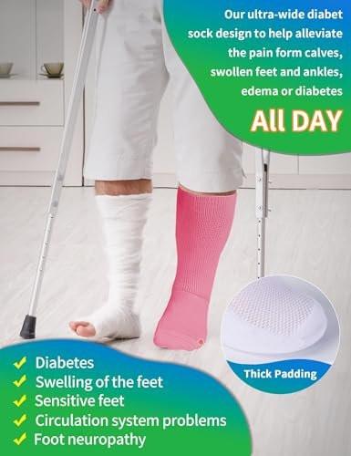 2 Pairs Wide Diabetic Socks for Swollen Feet, Lymphedema Socks, Non-Binding Socks, Diabetic Socks for Men & Women (Pink) - görsel 8
