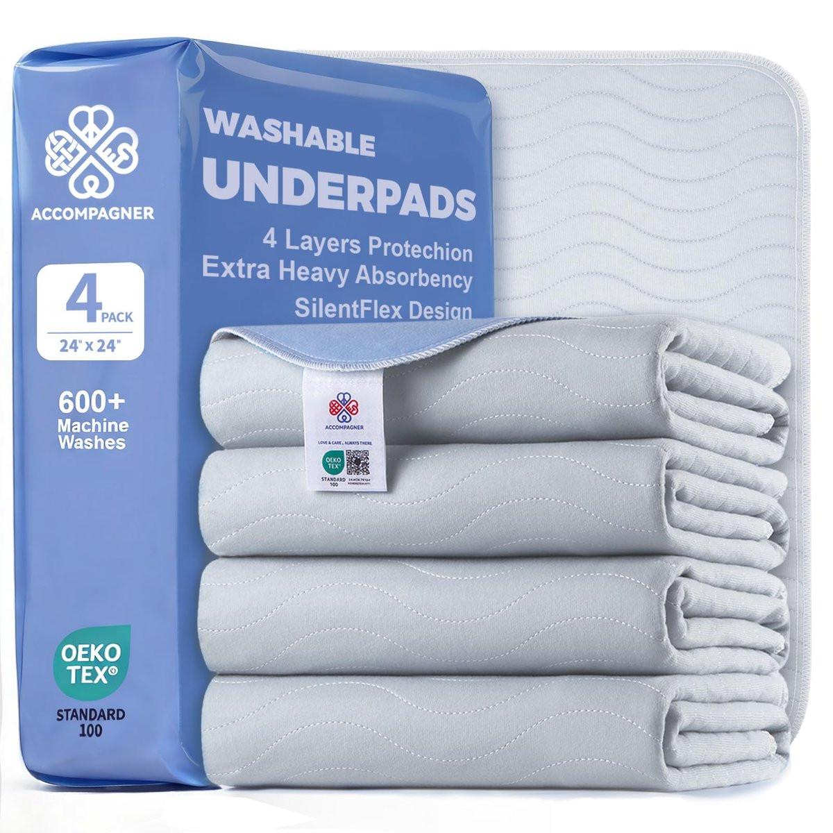 Accompagner Incontinence Bed Pads Washable Waterproof, Ultra-Absorbent Reusable Underpads for Diaper Changing, Nursing, Bedridden, Adults, Seniors, Kids and Dogs (Pearl Gray, 24"x24"(Pack of 4)) - görsel 13
