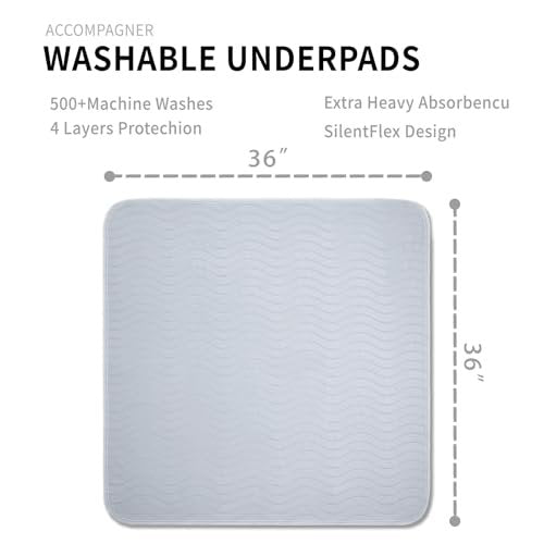 Accompagner Incontinence Bed Pads Washable Waterproof, Ultra-Absorbent Reusable Underpads for Diaper Changing, Nursing, Bedridden, Adults, Seniors, Kids and Dogs (Pearl Gray, 36"x36"(Pack of 4)) - görsel 8