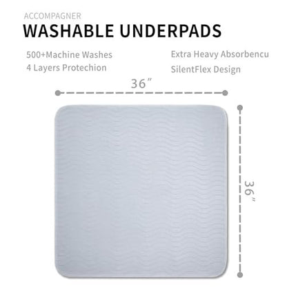 Accompagner Incontinence Bed Pads Washable Waterproof, Ultra-Absorbent Reusable Underpads for Diaper Changing, Nursing, Bedridden, Adults, Seniors, Kids and Dogs (Pearl Gray, 36"x36"(Pack of 4))