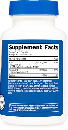 Nutricost Methylated Vitamin B12 + Folate Supplement (2,000 mcg) 120 Capsules - 1,000 mcg of Vitamin B12 + 1,000 mcg of Methyl Folate, Gluten-Free, 60 Servings - görsel 3
