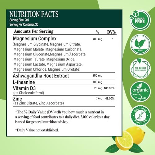 12-in-1 Magnesium Complex Liquid Drops, Chelated Magnesium Citrate Glycinate Taurate Malate Aspartate w. Ashwagandha Theanine D3 & Zinc for Relaxation Sleep Immune Health & Muscle Function丨Women Men - görsel 6