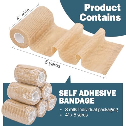 AZEN 8 Pack Self Adhesive Bandage Wrap, 4" X 5 Yards Elastic Cohesive Bandage Wrap, Skin Color Athletic Tape, Ankle Tape, Tattoo Grip Tape Wrap, Vet Wrap - görsel 1