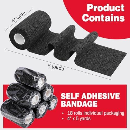 AZEN 18 Pack Self Adhesive Bandage Wrap, 4" X 5 Yards Elastic Cohesive Bandage Wrap, Black Athletic Tape, Tattoo Grip Tape Wrap, Vet Wrap, Ankle Tape - görsel 3