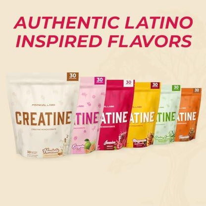 Primeval Labs Clean Creatine Monohydrate Powder | Flavored Powder for Muscle Strength & Recovery | Latin Aqua Fresca Flavors | Workout Supplement for Men & Women | 12 Servings | Variety Pack