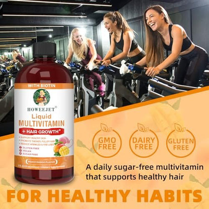 Liquid Multivitamin for Hair Growth | Biotin 10000mcg | Hair & Skin Support Supplement | Clinically Tested for Thicker Hair & Skin Elasticity | Suitable for Women & Men, Ages 18+ | 15.22 Fl Oz (1)