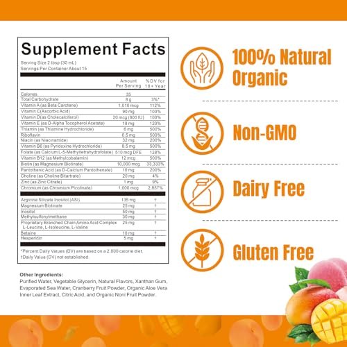 Liquid Multivitamin for Hair Growth | Biotin 10000mcg | Hair & Skin Support Supplement | Clinically Tested for Thicker Hair & Skin Elasticity | Suitable for Women & Men, Ages 18+ | 15.22 Fl Oz (1) - görsel 7
