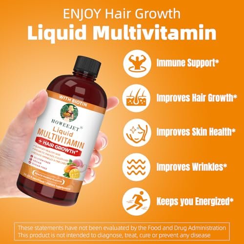 Liquid Multivitamin for Hair Growth | Biotin 10000mcg | Hair & Skin Support Supplement | Clinically Tested for Thicker Hair & Skin Elasticity | Suitable for Women & Men, Ages 18+ | 15.22 Fl Oz (1) - görsel 8
