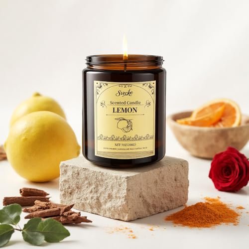 SVECKE Lemon Scented Candles, 7oz Soy Wax Candle, Long Lasting Aromatherapy Jar Candle for Home, Scented Long Burning Candle Gift for Women and Men - görsel 2
