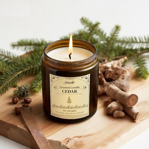 SVECKE Cedar Scented Candles, 7oz Soy Wax Candle, Long Lasting Aromatherapy Jar Candle for Home, Scented Long Burning Candle Gift for Women and Men - görsel 7