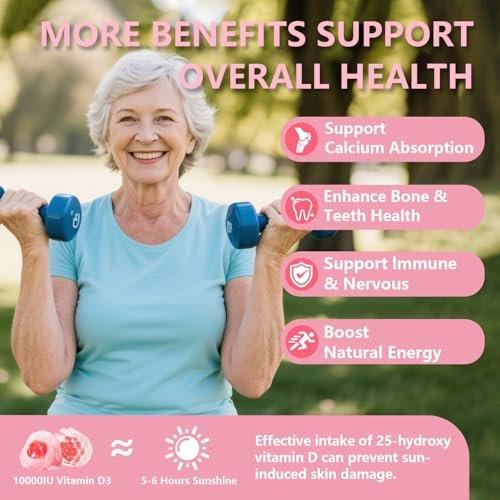 Crasye Vitamin D3 K2 Gummies 10000 IU with 500mg Calcium Magnesium Zinc Gummy Sugar Free ADK+Vitamin B12 Supplements for Women and Men Bones, Muscles, Teeth Peach Flavor - 60 Gummies - 30 Servings - görsel 14