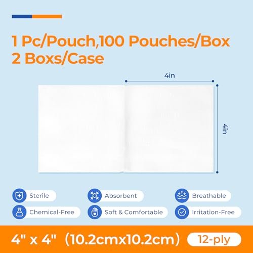 200 Packs Sterile Gauze Pads 4x4 Inch – Hospital-Grade Quality: Manufactured to meet medical standards, these – Image 6