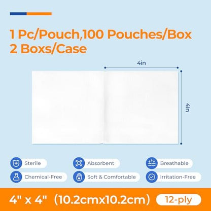 200 Packs Sterile Gauze Pads 4x4 Inch – Highly Absorbent: The natural fibers quickly wick away moisture, keeping – Image 5