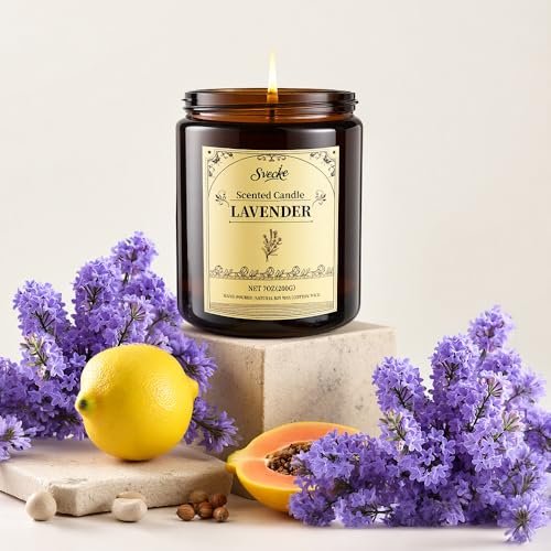 SVECKE Lavender Scented Candles, 7oz Soy Wax Candle, Long Lasting Aromatherapy Jar Candle for Home, Scented Long Burning Candle Gift for Women and Men - görsel 10