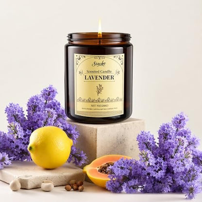SVECKE Lavender Scented Candles, 7oz Soy Wax Candle, Long Lasting Aromatherapy Jar Candle for Home, Scented Long Burning Candle Gift for Women and Men