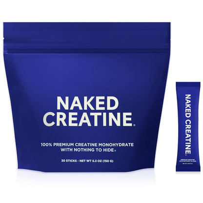 NAKED Creatine Stick Packs - Unflavored Micronized Creatine, NSF Certified, Vegan, Non-GMO, Gluten-Free, Soy-Free, No Fillers, Supports Muscle Growth & Strength - 30 Servings