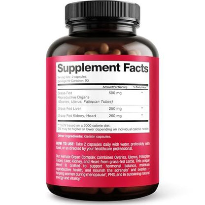 Next Form Beef Organ Supplement for Women 6 in 1 Complex Hormone Balance & Energy - 100% Grass Fed & Pasture Raised - Beef Liver, Kidney, Heart, Spleen, Pancreas and More - 180 Capsules