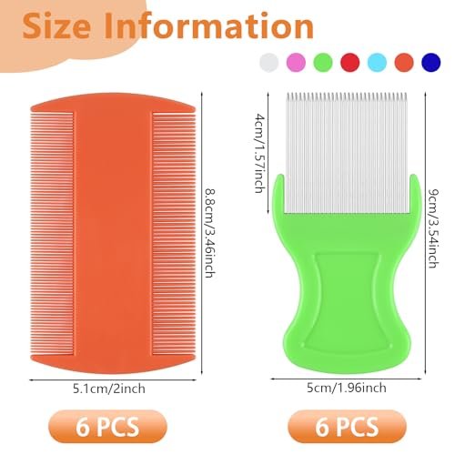 12 Pcs Lice Comb, Flea Comb Double Sided Plastic and Metal Nit Combs for Lice Fine Teeth for Dandruff Removal Lice Combs for Kids Adults Pets - görsel 8