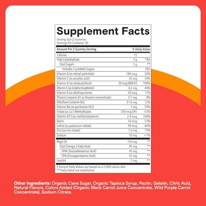 SmartyPants Kids Multivitamin Gummies with Omega 3 DHA/EPA, Vitamins D3, C, B12, B6, A, K, and Zinc, Gluten Free, Clean Label, Cherry Berry Flavor, 60 Gummies (30 Day Supply)