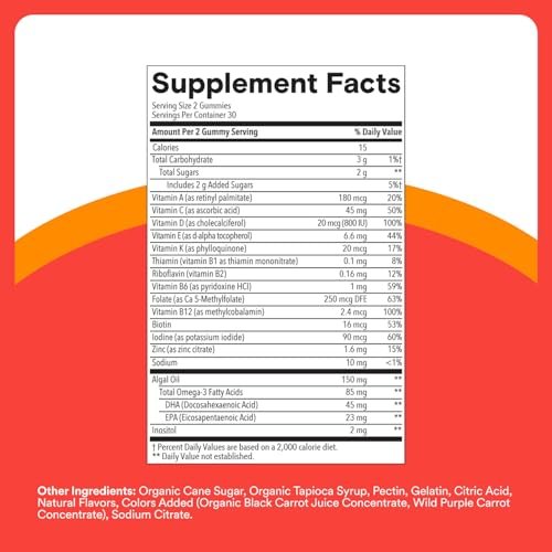 SmartyPants Kids Multivitamin Gummies with Omega 3 DHA/EPA, Vitamins D3, C, B12, B6, A, K, and Zinc, Gluten Free, Clean Label, Cherry Berry Flavor, 60 Gummies (30 Day Supply) - görsel 11