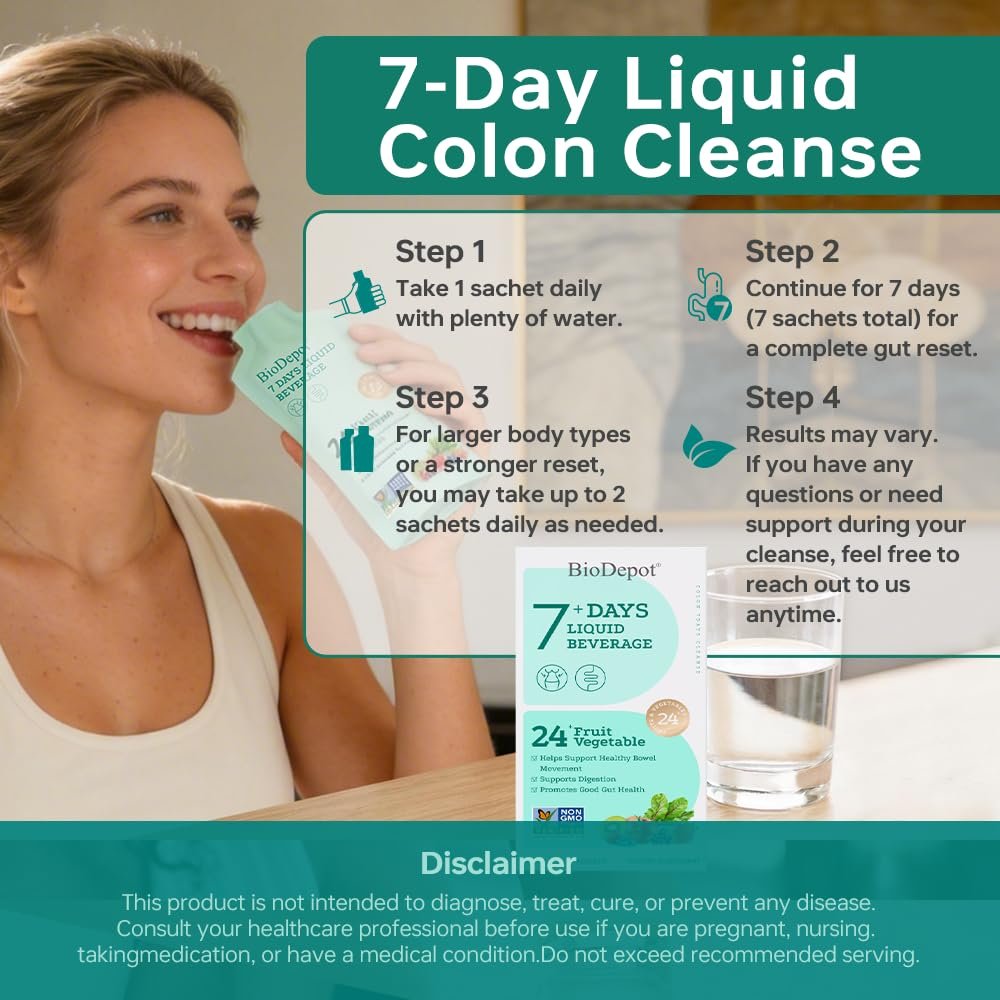 Biodepot 7 Days Colon Cleanse Liquid Beverage Gut Health Detox & Clean for Women & Men, 24 Fruit Vegetable Complex Probiotic Drink for Bowel Movements, Immune Support, Gut Flora Improvement Supplement - görsel 12