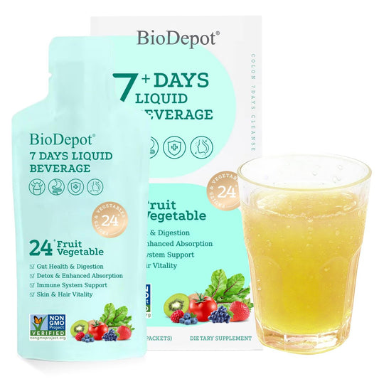 Biodepot 7 Days Colon Cleanse Liquid Beverage Gut Health Detox & Clean for Women & Men, 24 Fruit Vegetable Complex Probiotic Drink for Bowel Movements, Immune Support, Gut Flora Improvement Supplement