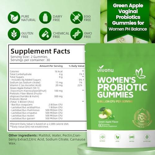VivoNu Viginal Probiotic for Women, Women Probiotic Gummies, Feminine Balance Gummies, Green Apple Probiotics for Woman Vaginigal Health, Yeast Ph Balance - görsel 13