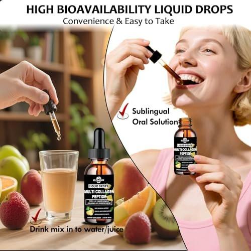 Multi Collagen Peptides Liquid Drops for Women & Men - Type I, II, III, V, X | Hydrolyzed Collagen Peptides, Collagen Proteins with Hyaluronic Acid, Biotin & Vitamin C for Hair, Skin, Joint & Gut Health - görsel 13