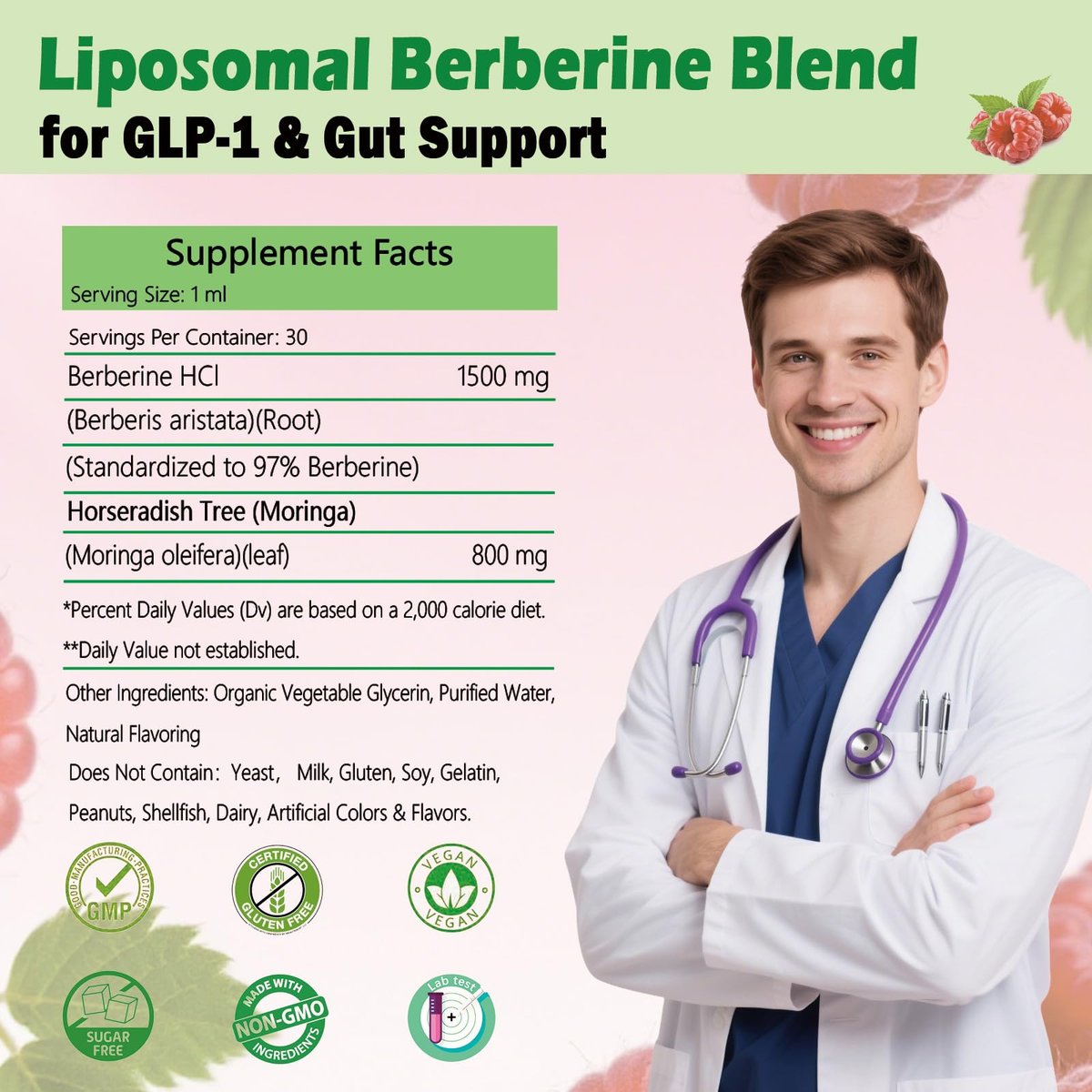 Liposomal Berberine Supplement 1500mg, 2-in-1 Extra Strength GLP-1 Moringa Berberine Drops Support Metabolic Digestive Gut Heart Health & Vitamin Nutrients for Women Men Vegan Non-GMO, 30 Servings - görsel 12