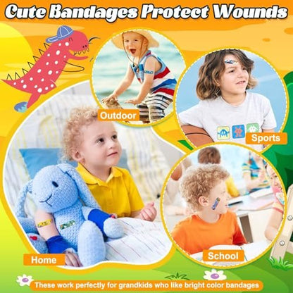 Sublaga 375 Pcs Kids Bandages, 33 Styles Cute Bandage for Kid, Toddler Bandage, Bandages Kids Variety Pack, Adhesive Flexible Cartoon Protection Care Cuts for Girls Boys